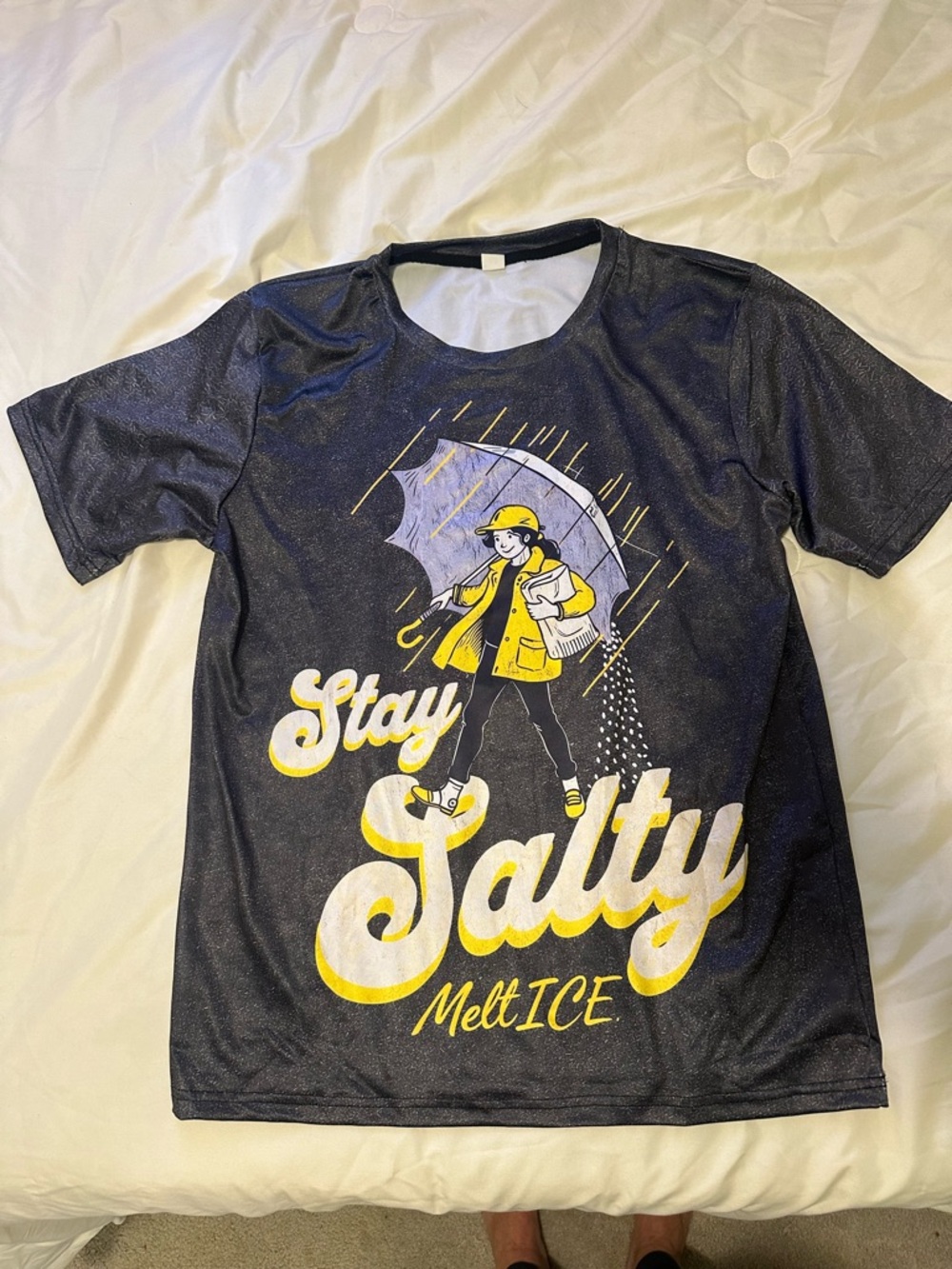 Stay Salty Graphic Tee in Navy with Yellow Accent